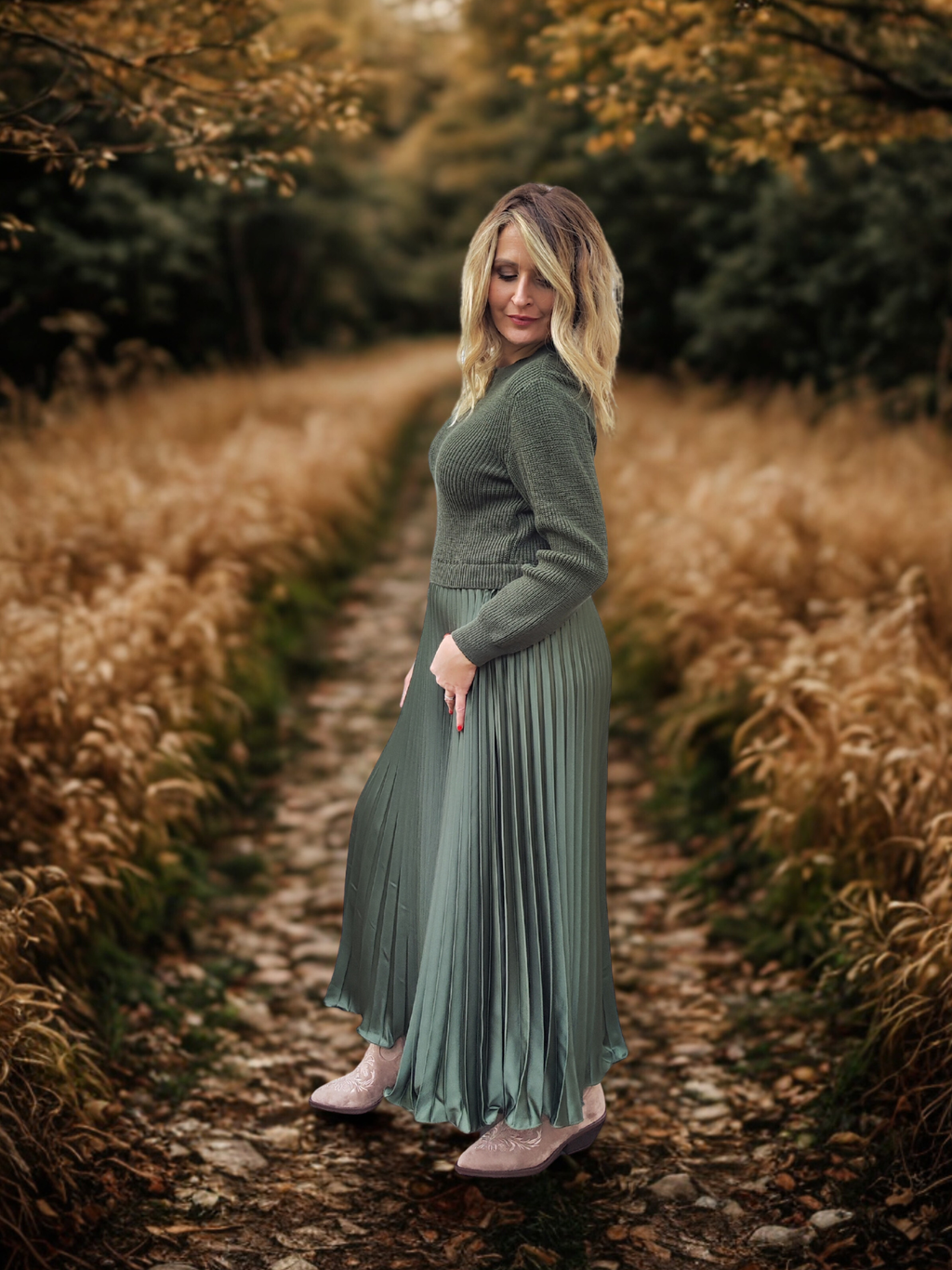 Robe émeraude plissée